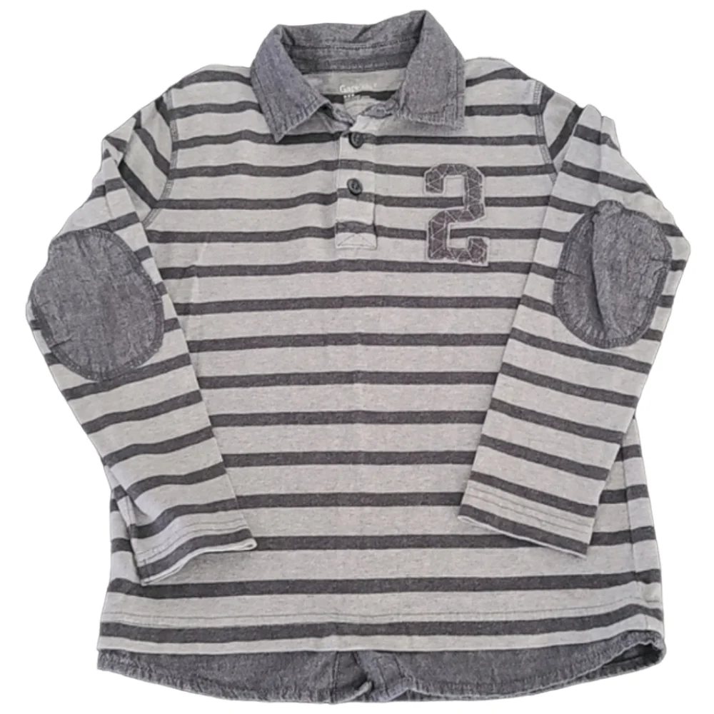 GAP KIDS Twofer Chambray Gray Striped Long Sleeve Polo Rugby Shirt S 6 7